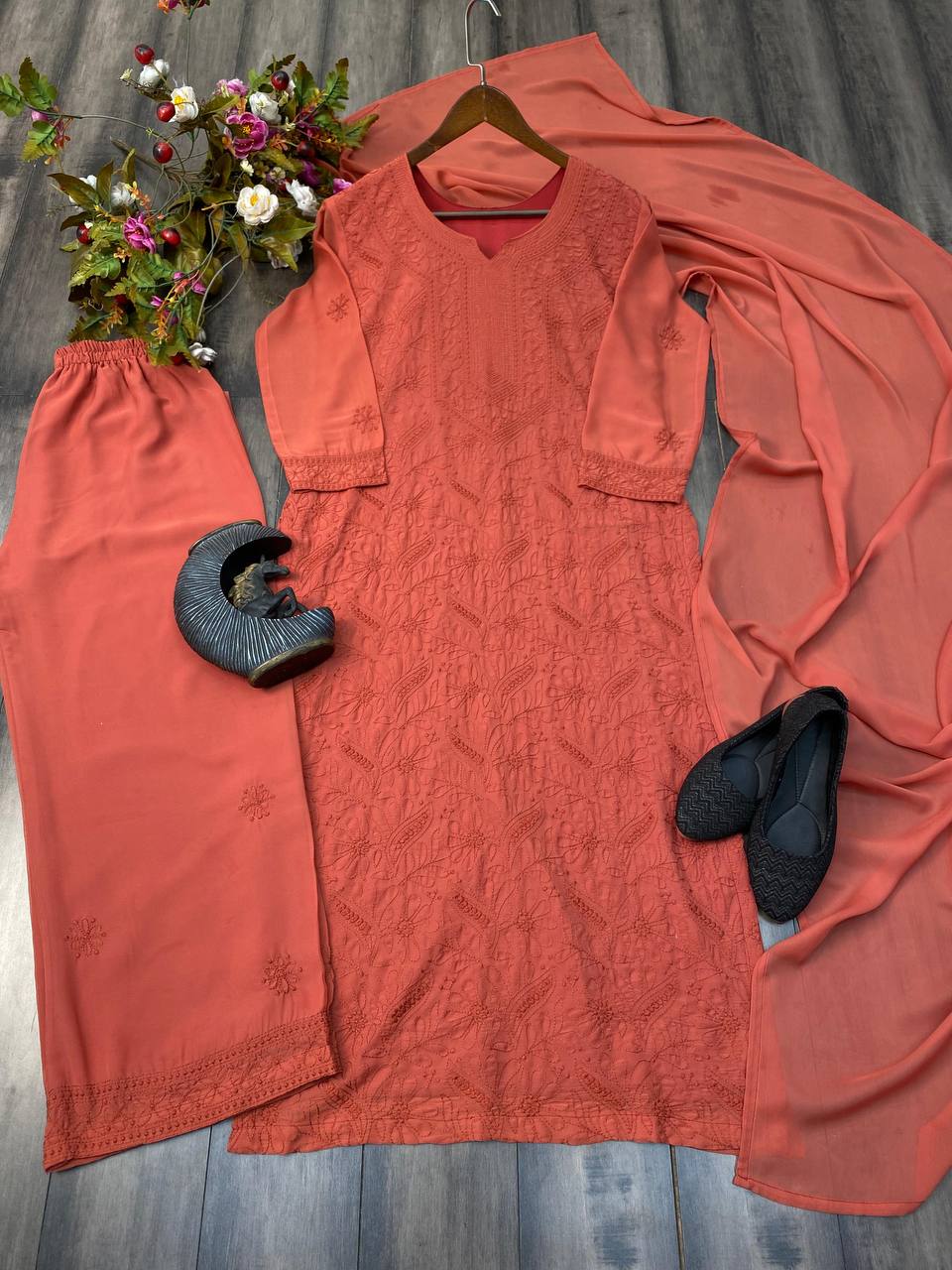 Fashionable Georgette Embroidery Plazo Set