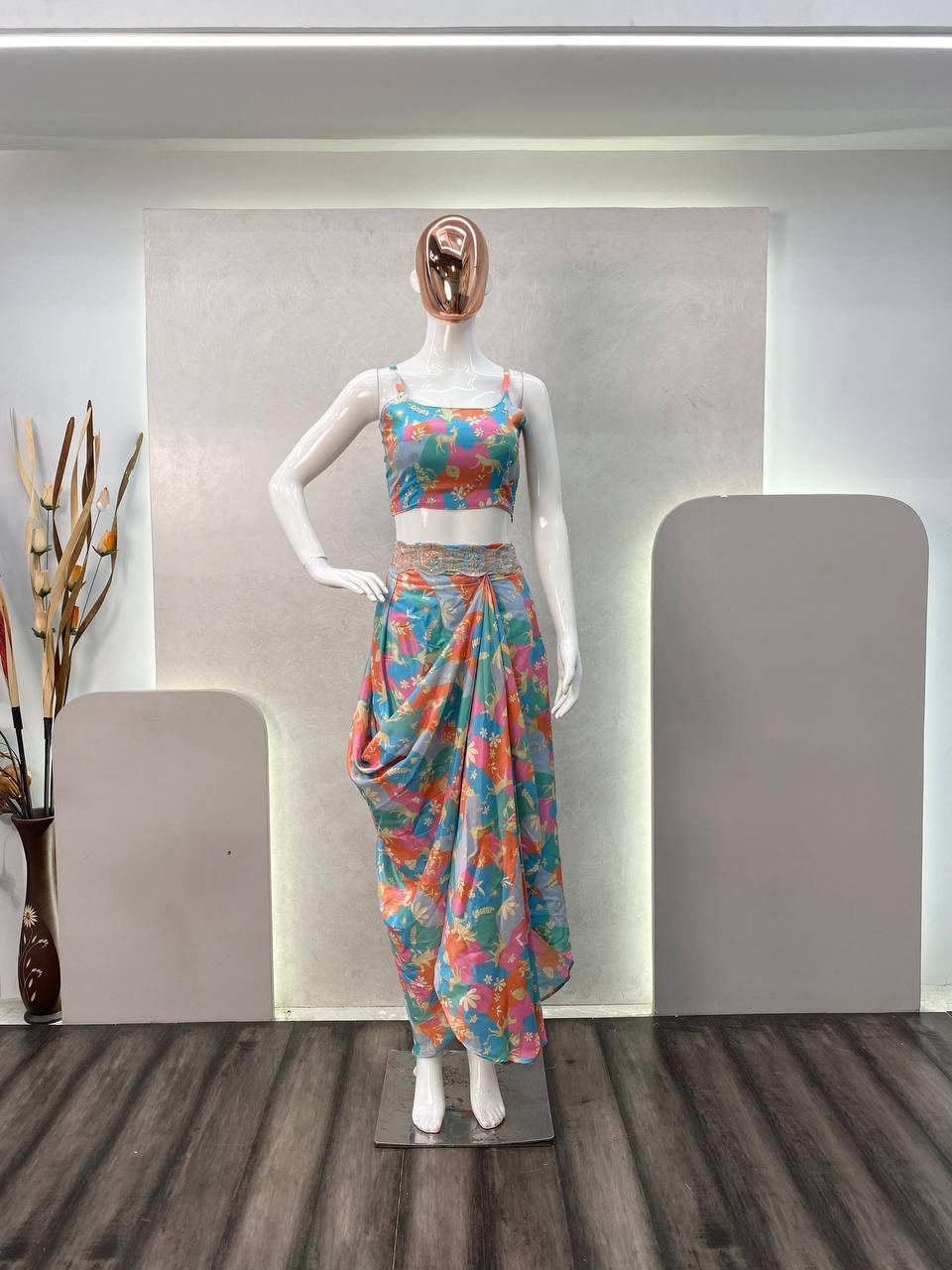 Stylish Crepe Silk Mirror Work Outfit
