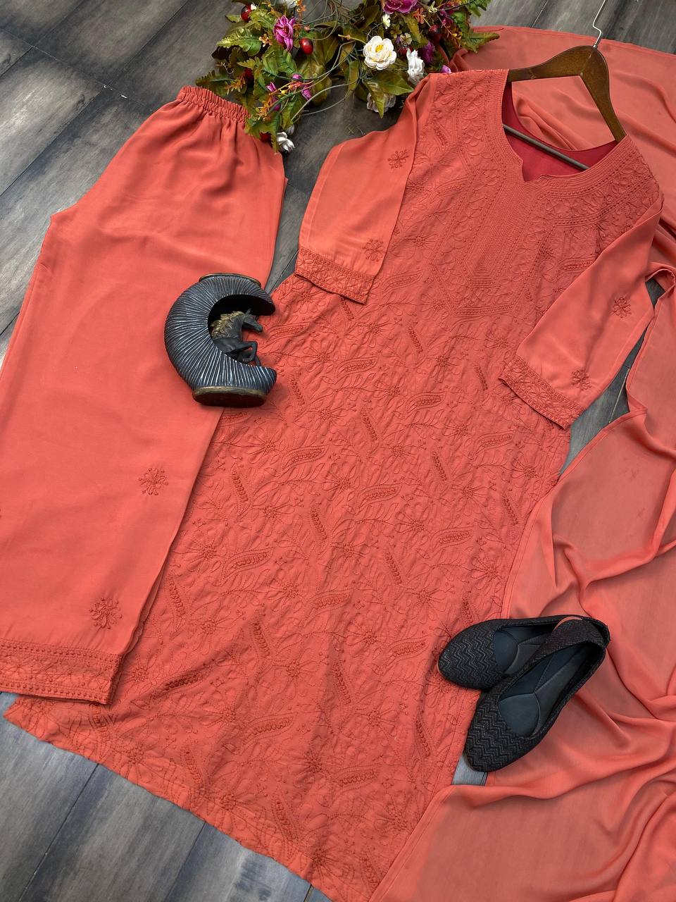 Fashionable Georgette Embroidery Plazo Set