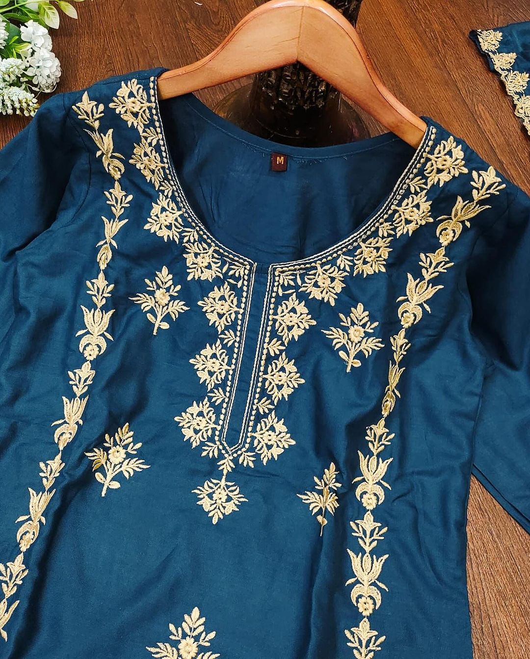 Embroidered Chikankari Rayon Top and Pant Set with Nazmin Dupatta