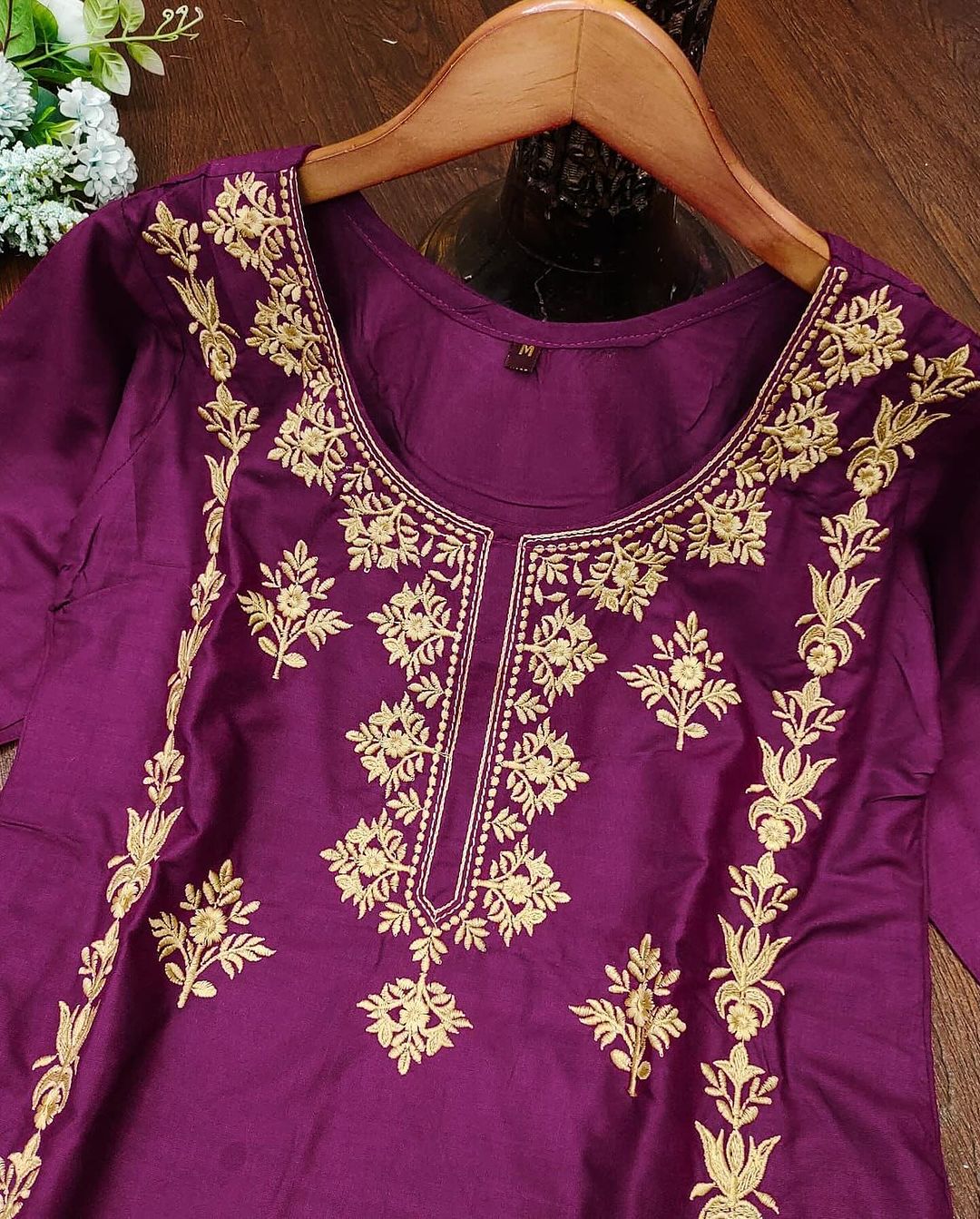 Embroidered Chikankari Rayon Top and Pant Set with Nazmin Dupatta