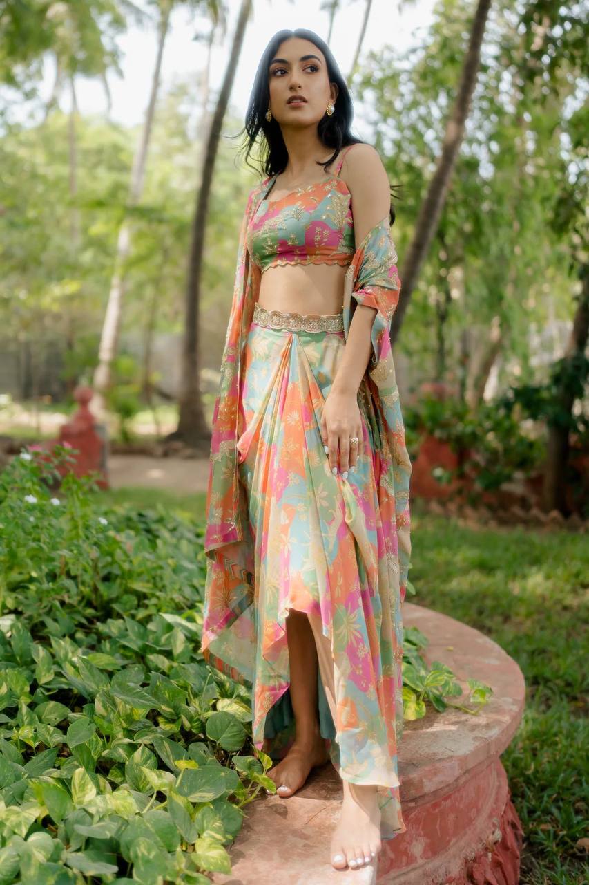 Stylish Crepe Silk Mirror Work Outfit