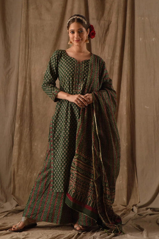 Elegant Green Rayon Printed Kurta Pant with Chanderi Dupatta – Stylish Ethnic Wear Set