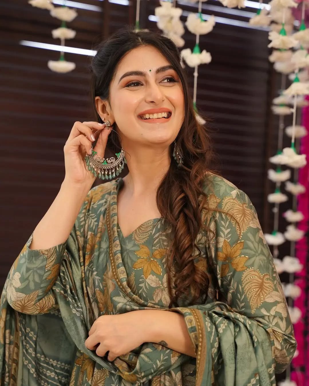 Green Rayon Printed Anarkali Pant Dupatta Set – Elegant Ethnic Festive Wear for Women