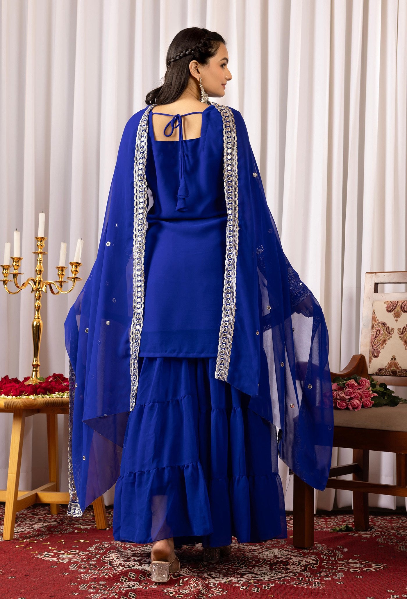 Royal Blue Georgette Embroidered Pakiza Sharara Suit with Dupatta – Elegant Festive & Party Wear Set