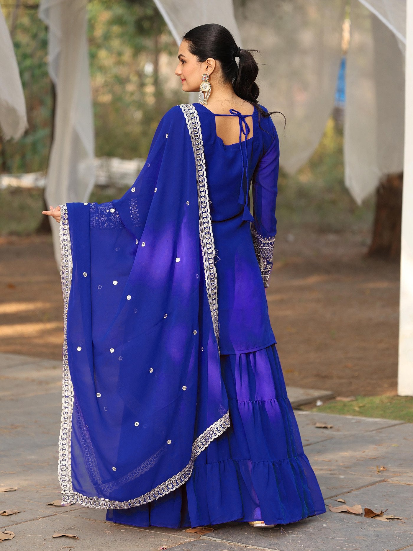 Royal Blue Georgette Embroidered Pakiza Sharara Suit with Dupatta – Elegant Festive & Party Wear Set