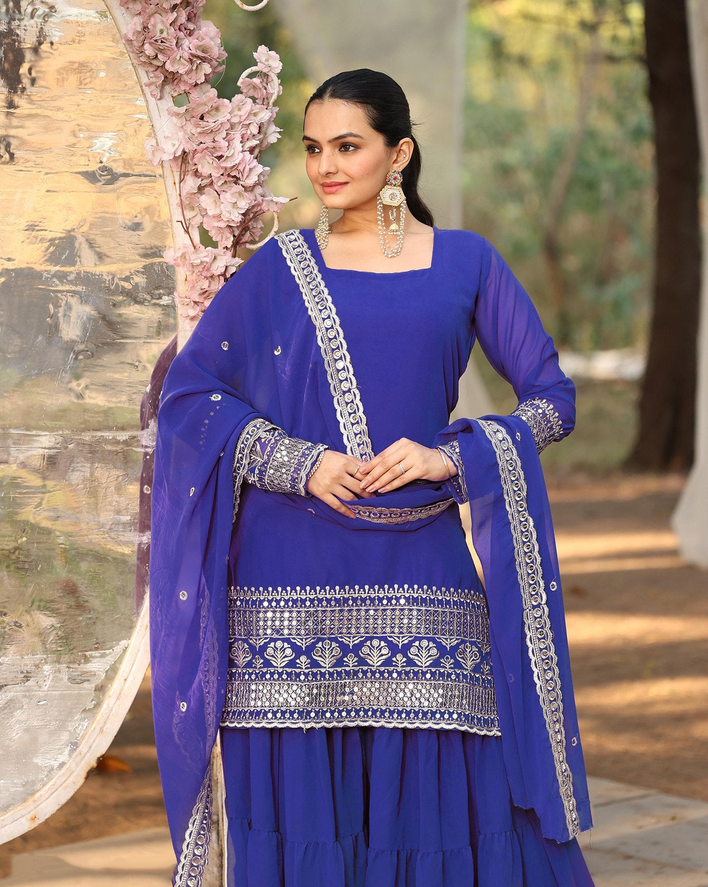 Royal Blue Georgette Embroidered Pakiza Sharara Suit with Dupatta – Elegant Festive & Party Wear Set