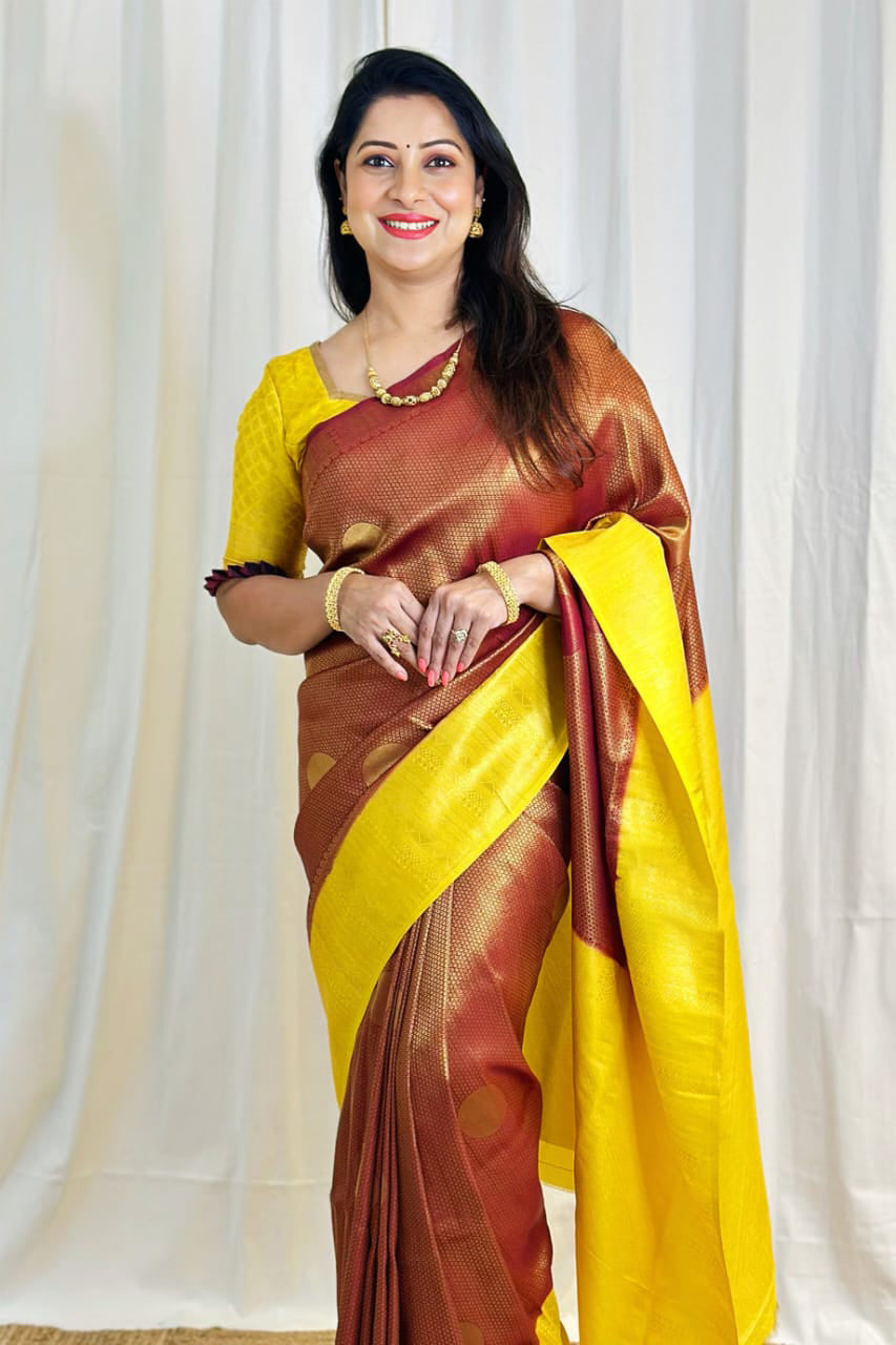 Conflate Yellow Soft Silk Saree With Enticing Blouse Piece