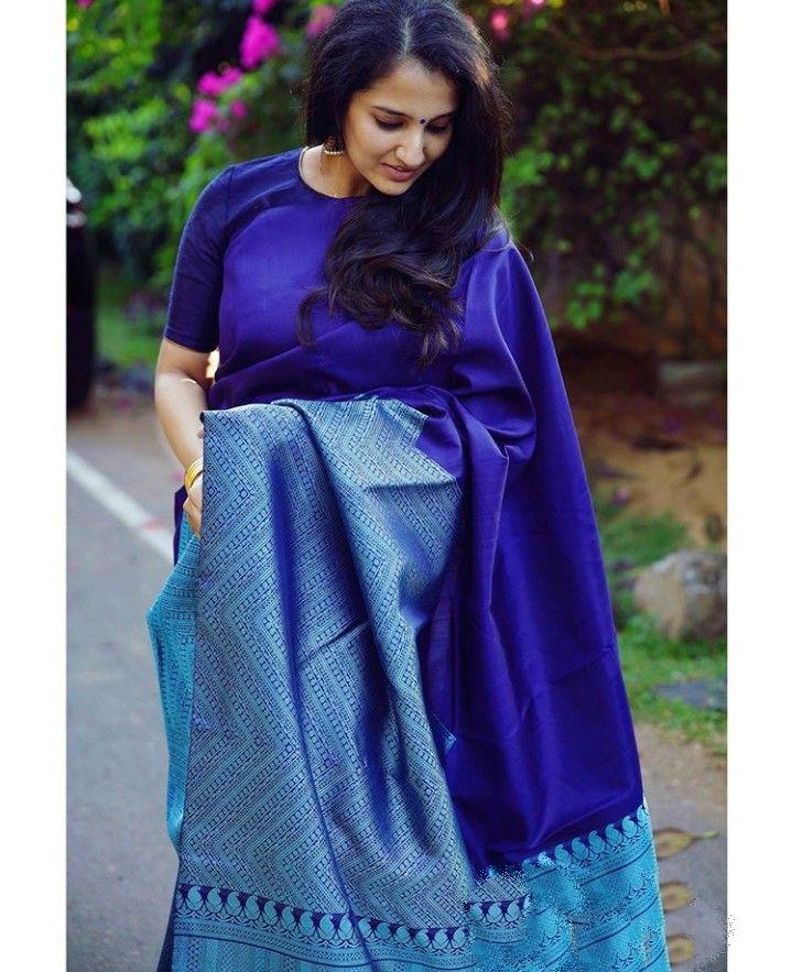Demesne Blue Soft Silk Saree With Dalliance Blouse Piece