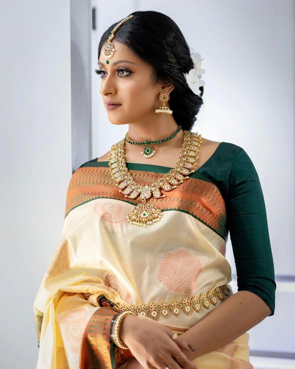 Desirable Beige Soft Silk Saree With Inspiring Blouse Piece