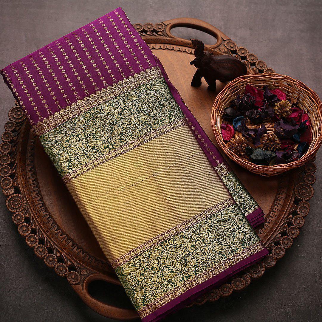 Outstanding Purple Soft Banarasi Silk Saree With Dazzling Blouse Piece