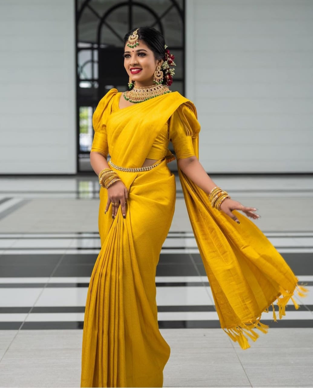 Deserving Yellow Soft Silk Saree with Energetic Blouse Piece