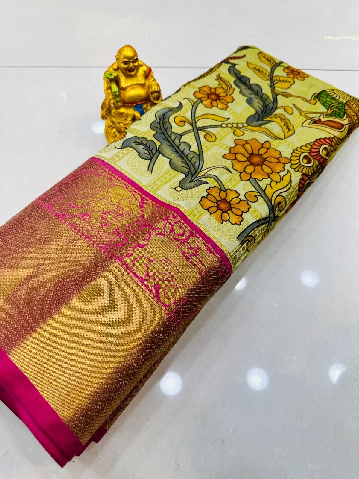 Prettiest Beige Soft Silk Saree With Most Flattering Blouse Piece