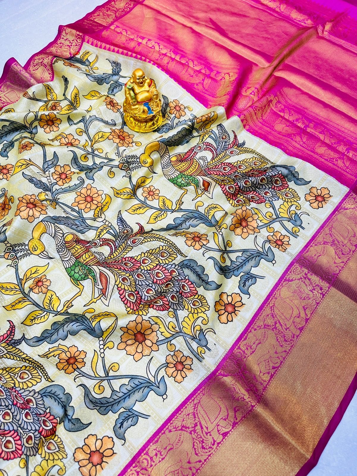 Prettiest Beige Soft Silk Saree With Most Flattering Blouse Piece