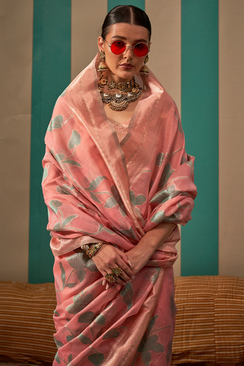 Desuetude Pink Cotton Silk Saree With Fantabulous Blouse Pieced