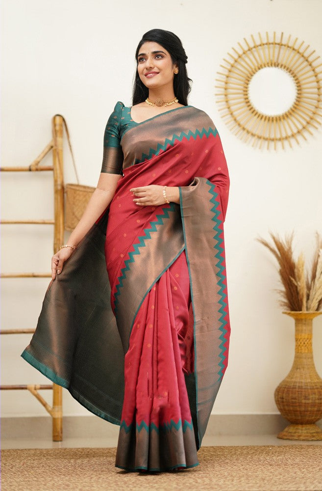 Mesmerising Maroon Soft Banarasi Silk Saree With Flaunt Blouse Piece