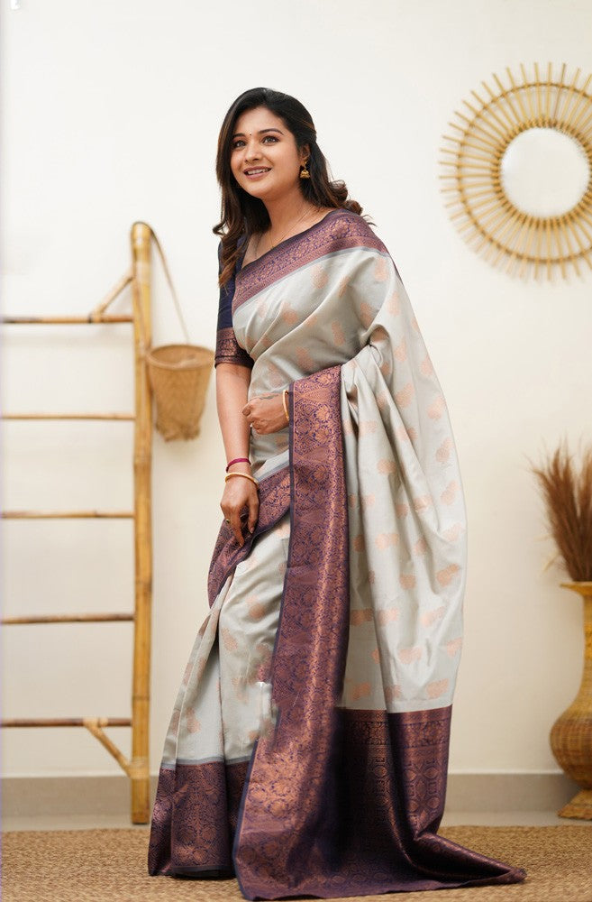 Marvellous Beige Soft Silk Saree With Stylish Blouse Piece