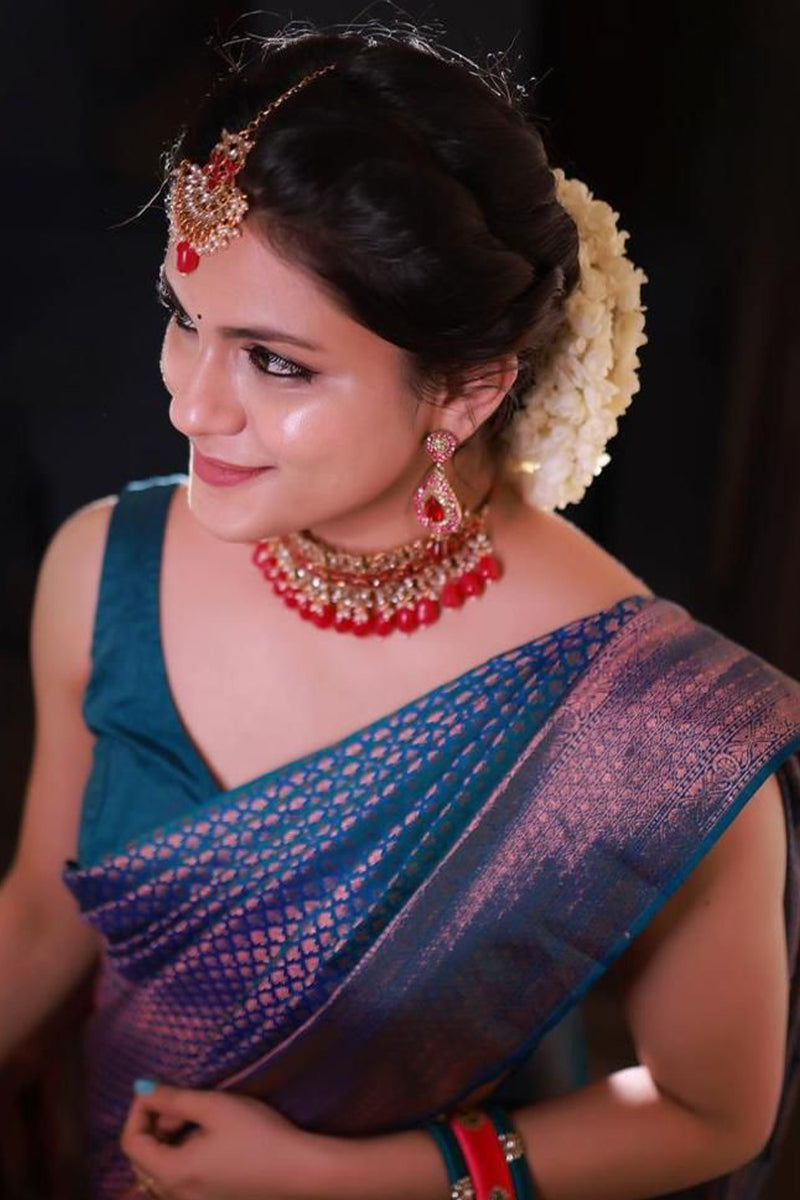 Charming Rama Soft Silk Saree With Preferable Blouse Piece