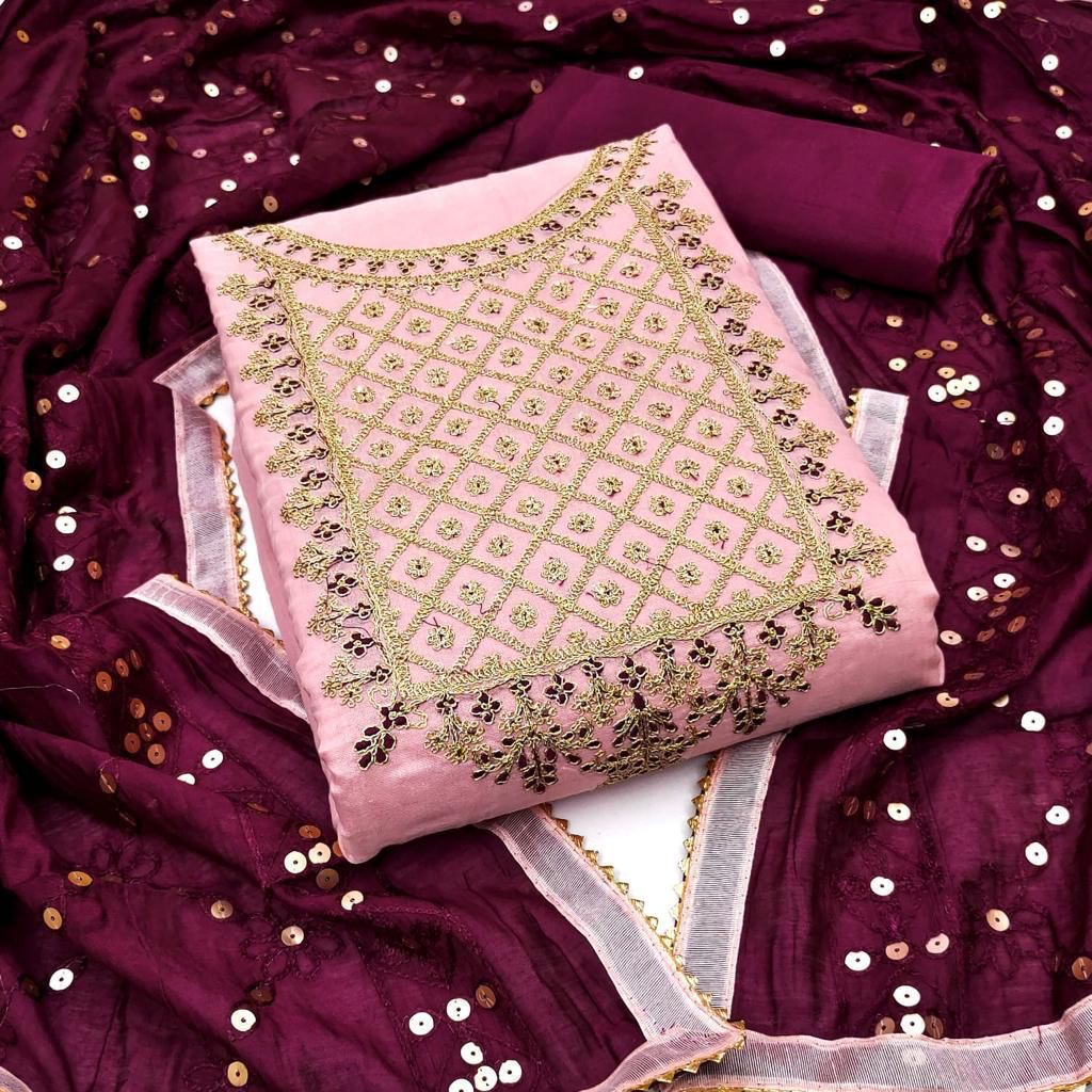 SILK WITH CODDING WORK ON NECK