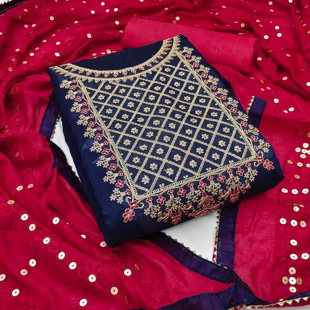 SILK WITH CODDING WORK ON NECK