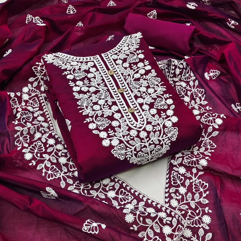 Unstitched Heavy Modal Embrodiery - Chanderi