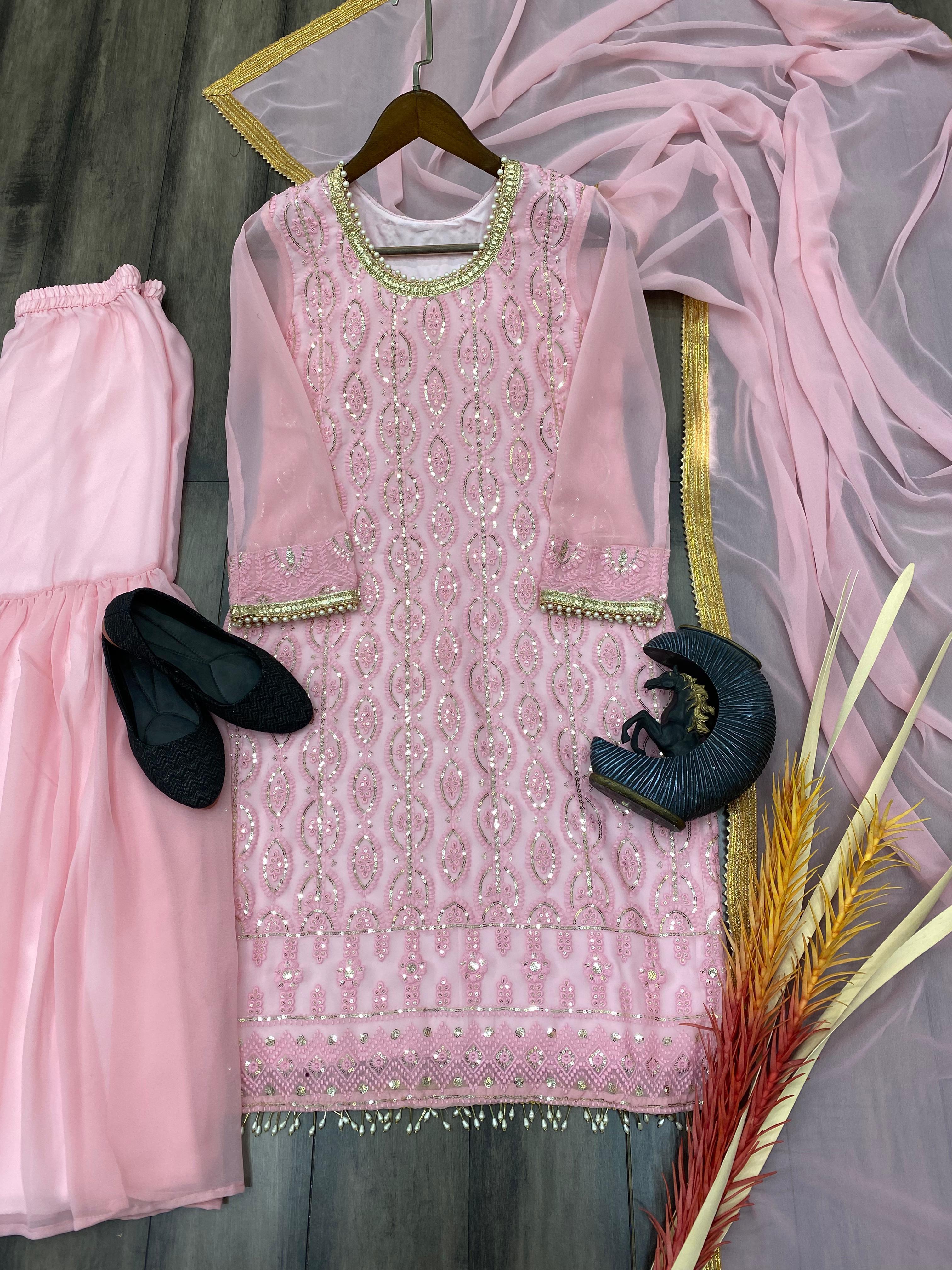 EMBROIDERY WORK SUIT WITH STITCHED SARARA AND DUPATTA