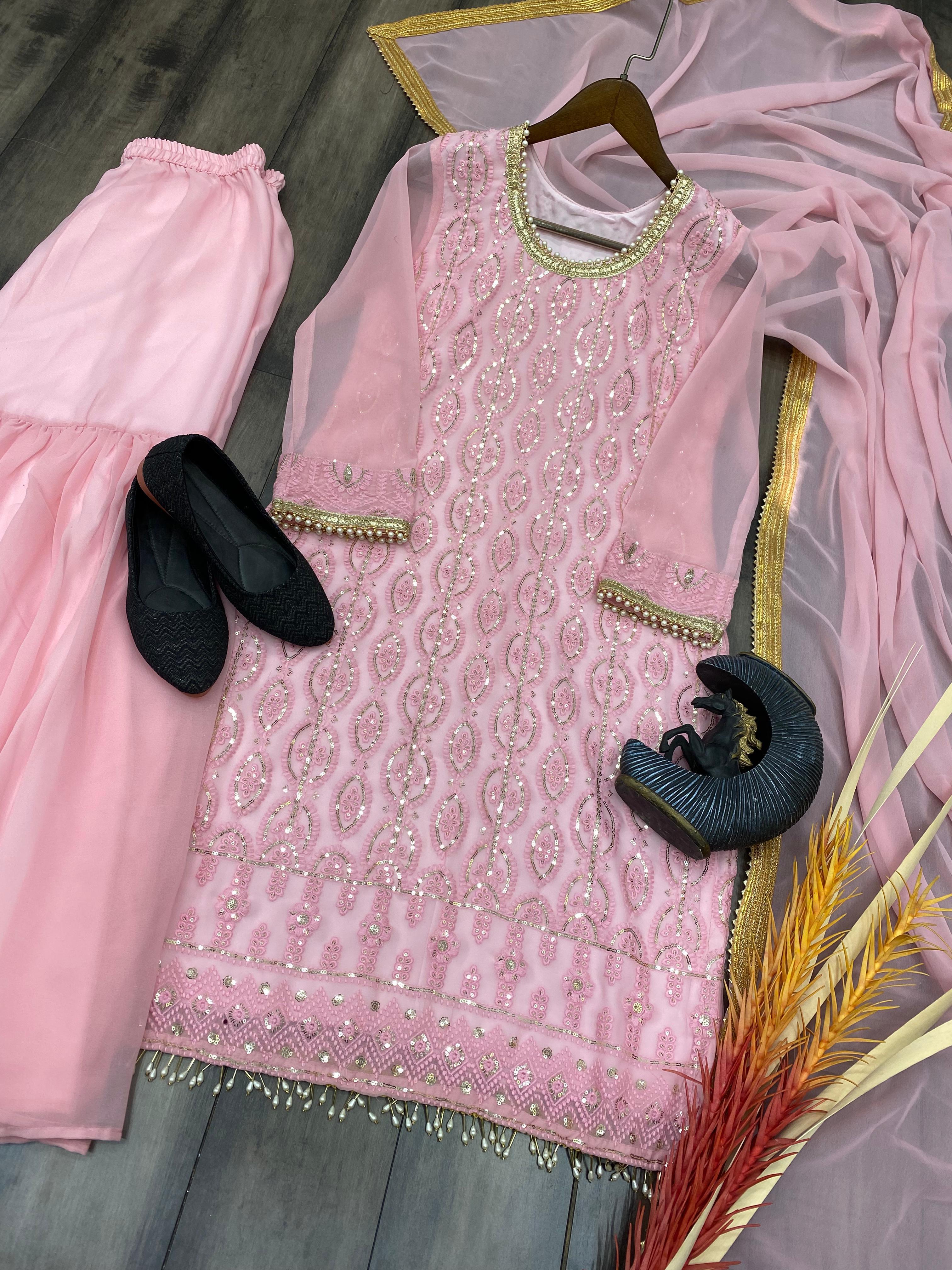 EMBROIDERY WORK SUIT WITH STITCHED SARARA AND DUPATTA