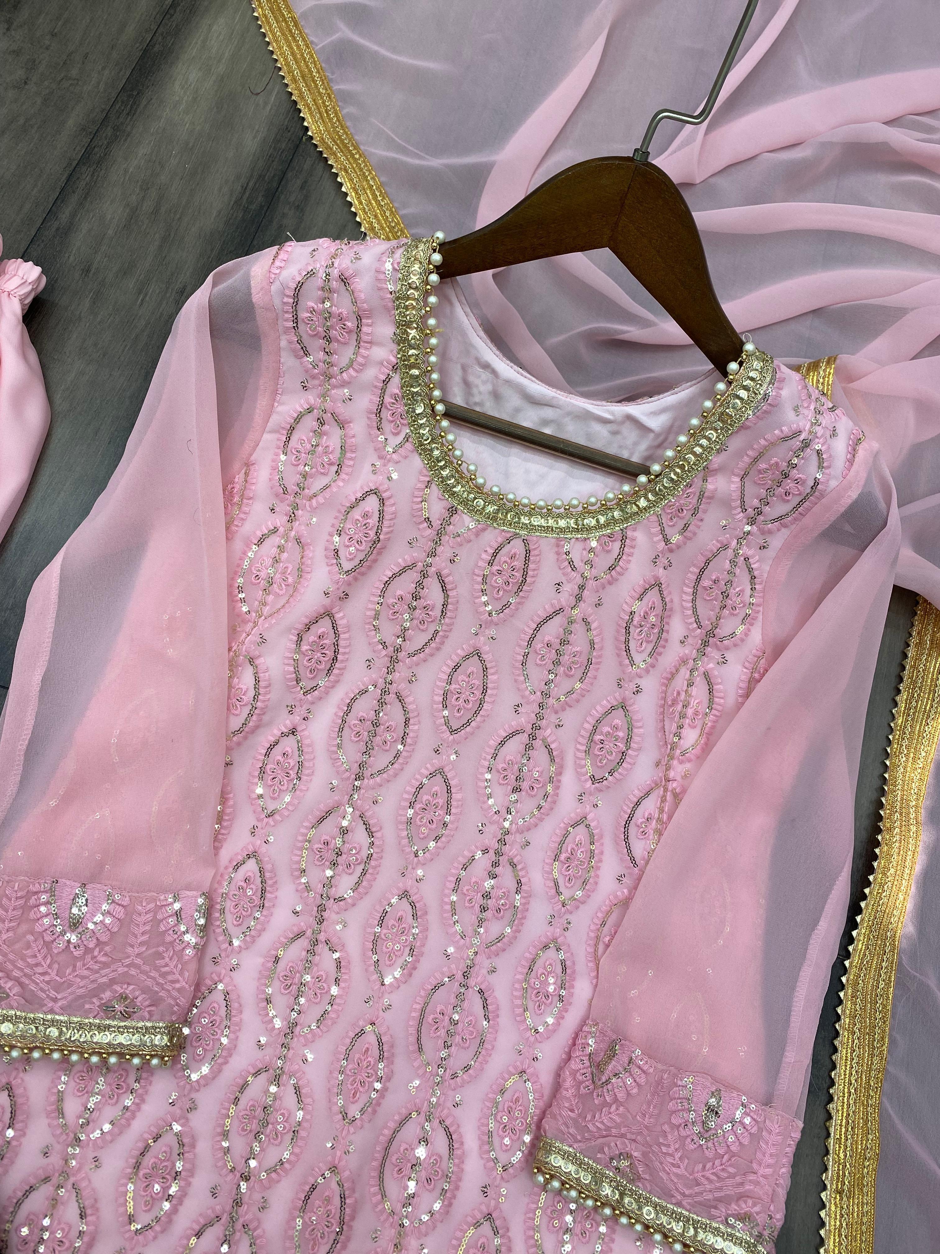 EMBROIDERY WORK SUIT WITH STITCHED SARARA AND DUPATTA