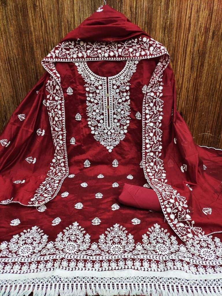 Exquisite Heavy Modal Embroidery Suit with Chanderi Dupatta