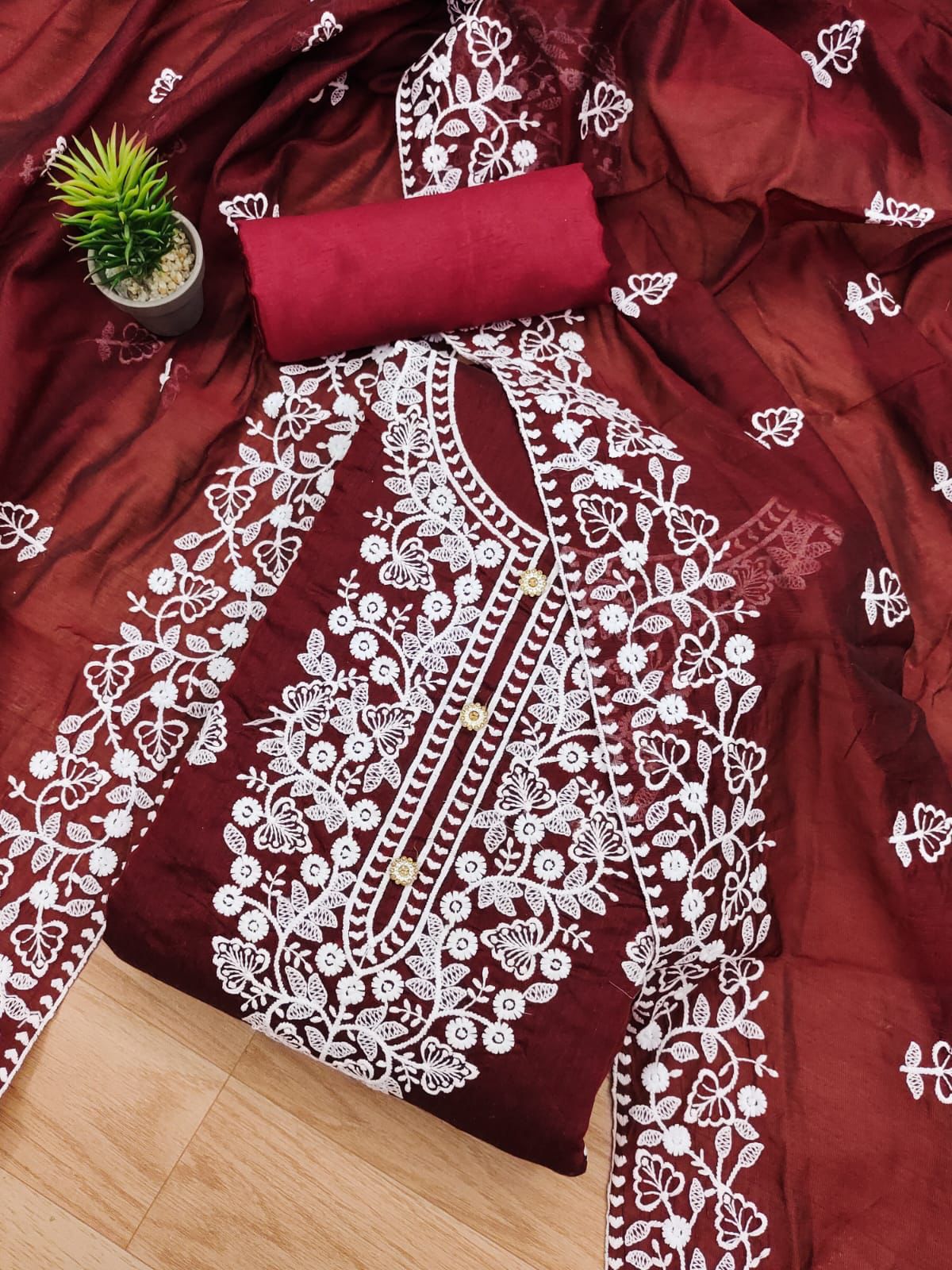 Exquisite Heavy Modal Embroidery Suit with Chanderi Dupatta