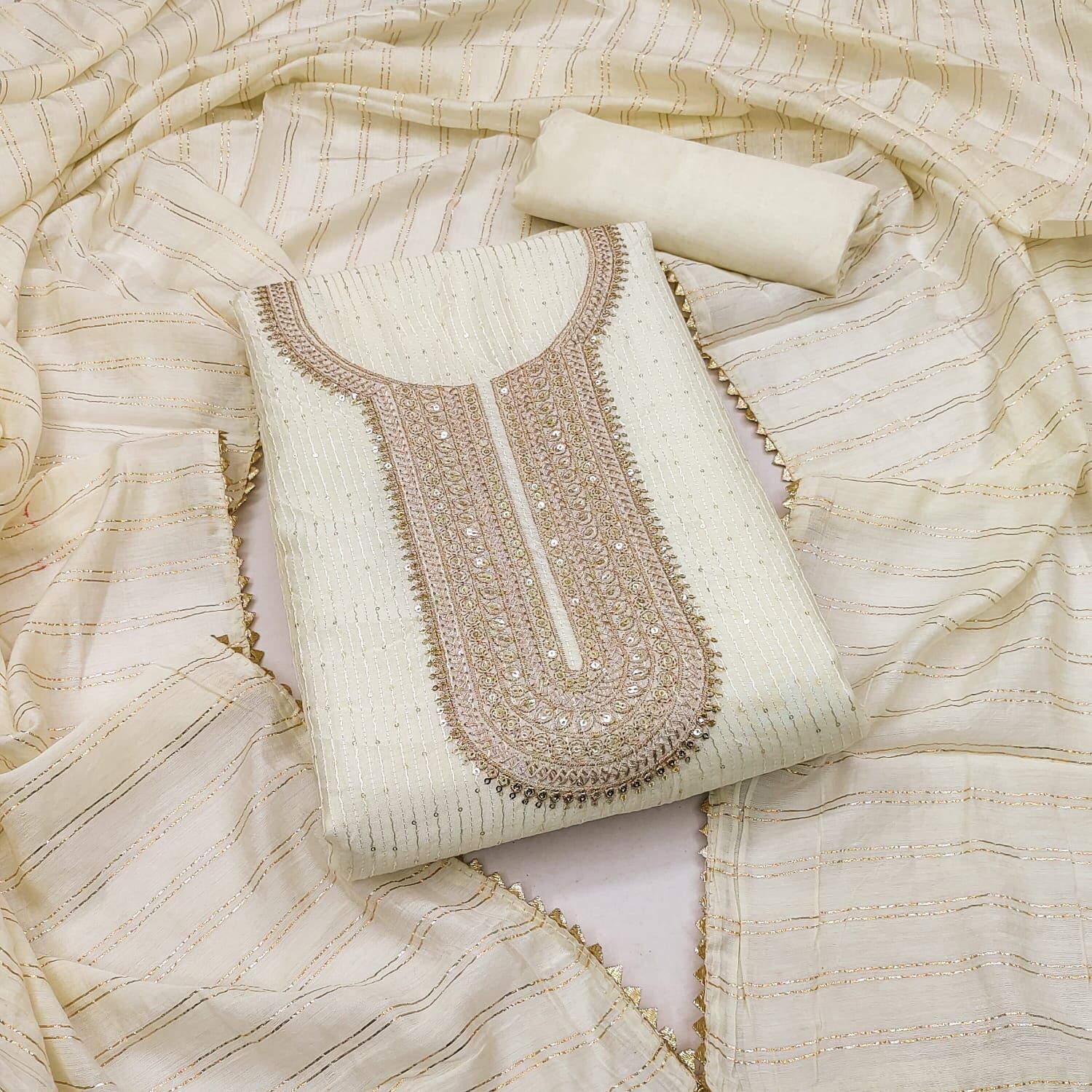 Elegant Dyeable Chanderi Crosset Work Set