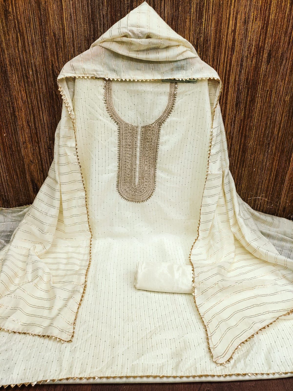 Elegant Dyeable Chanderi Crosset Work Set