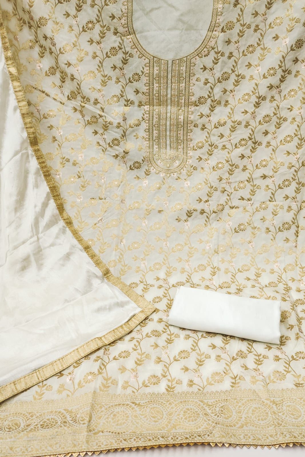 Radhika Banarasi Jacquard Suit Set with Santoon Bottom & Chinon Dupatta