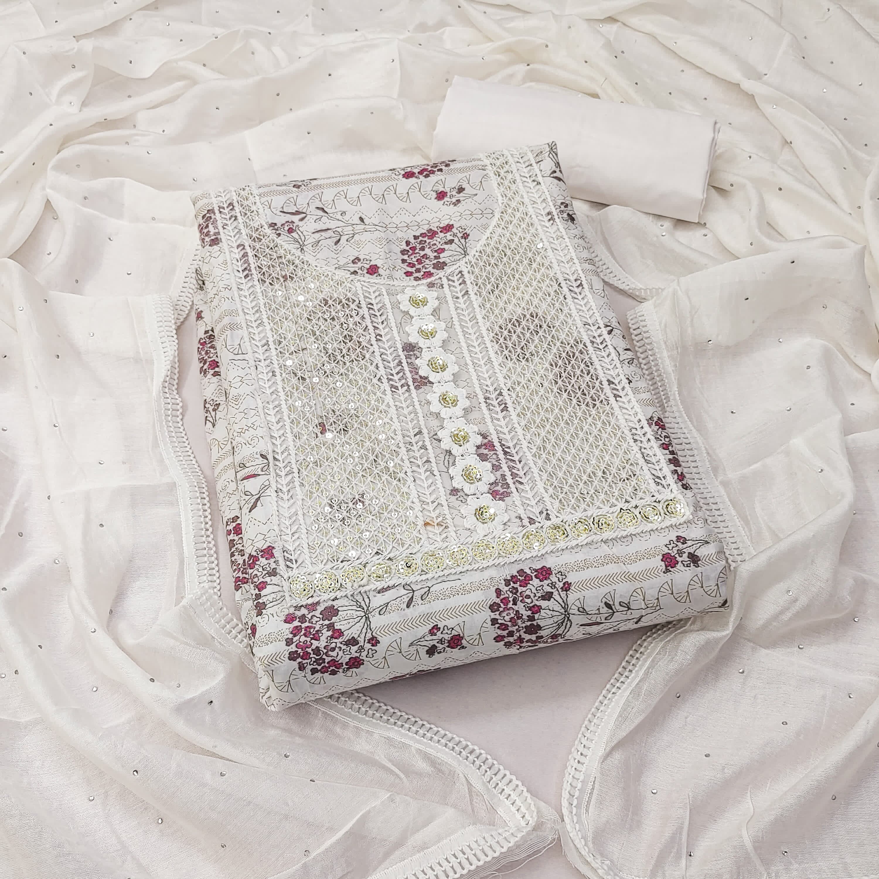 New Designer Heavy Cotton Dress with Chinon Dupatta