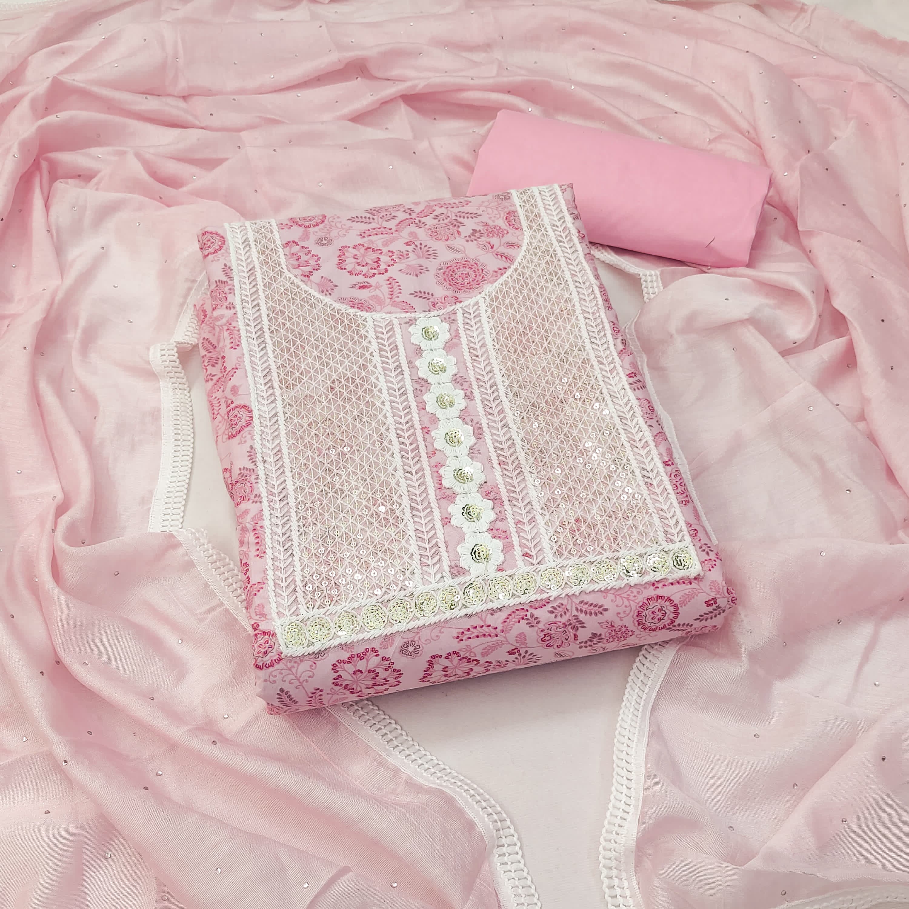 New Designer Heavy Cotton Dress with Chinon Dupatta