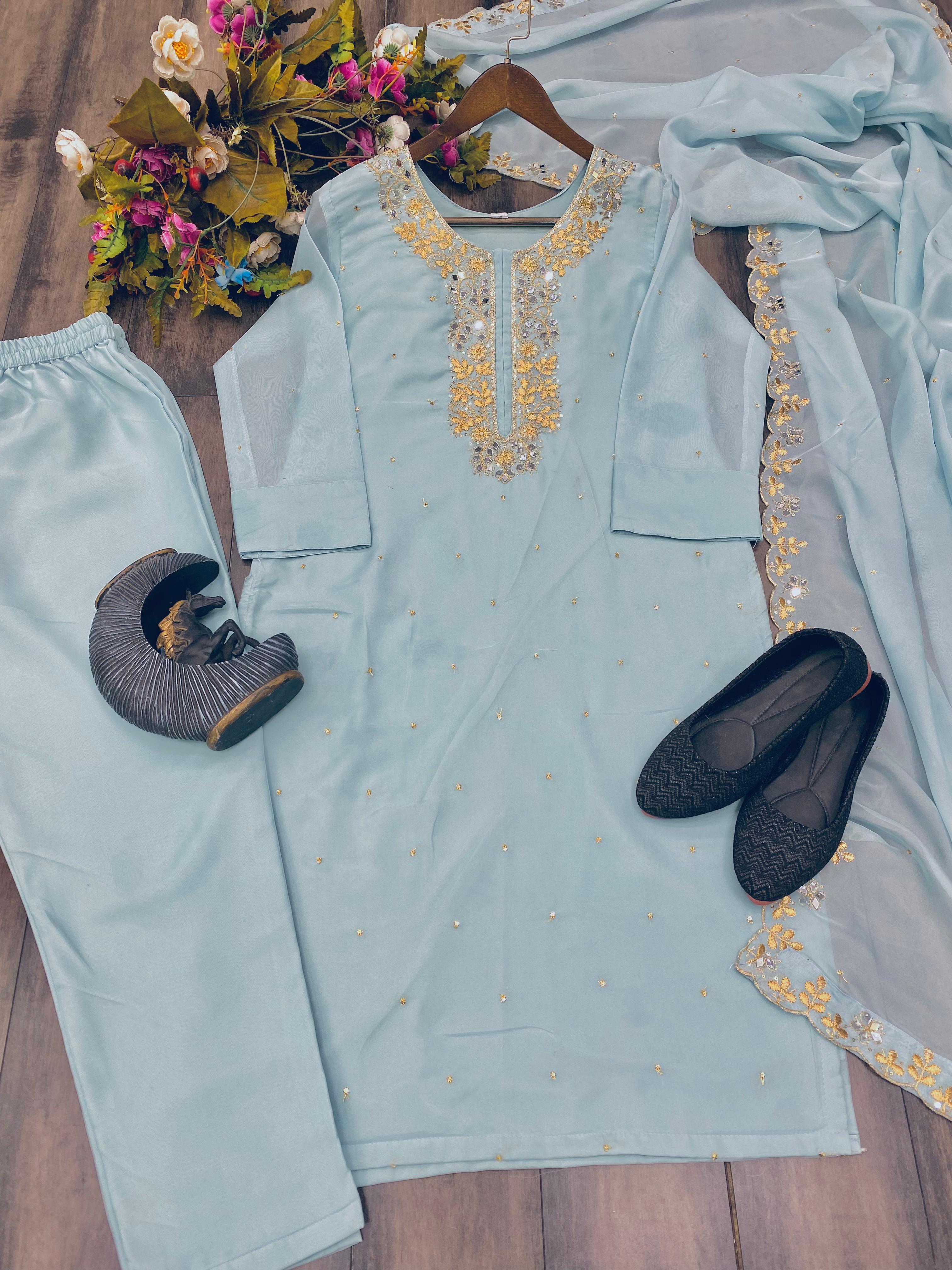 DESIGNER TRENDING SEQUENCE EMBROIDERY WORK SUIT PENT AND DUPATTA