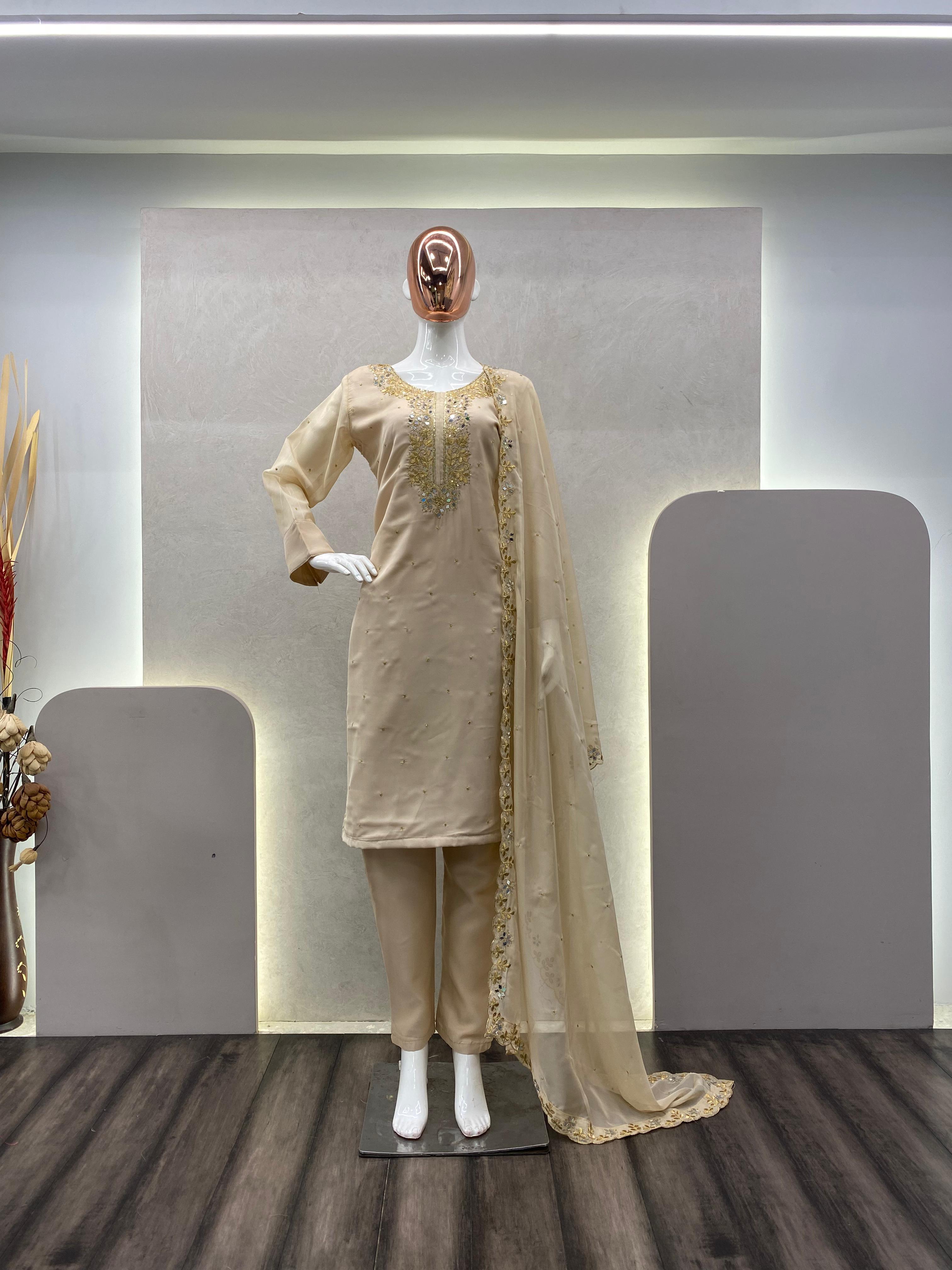 DESIGNER TRENDING SEQUENCE EMBROIDERY WORK SUIT PENT AND DUPATTA