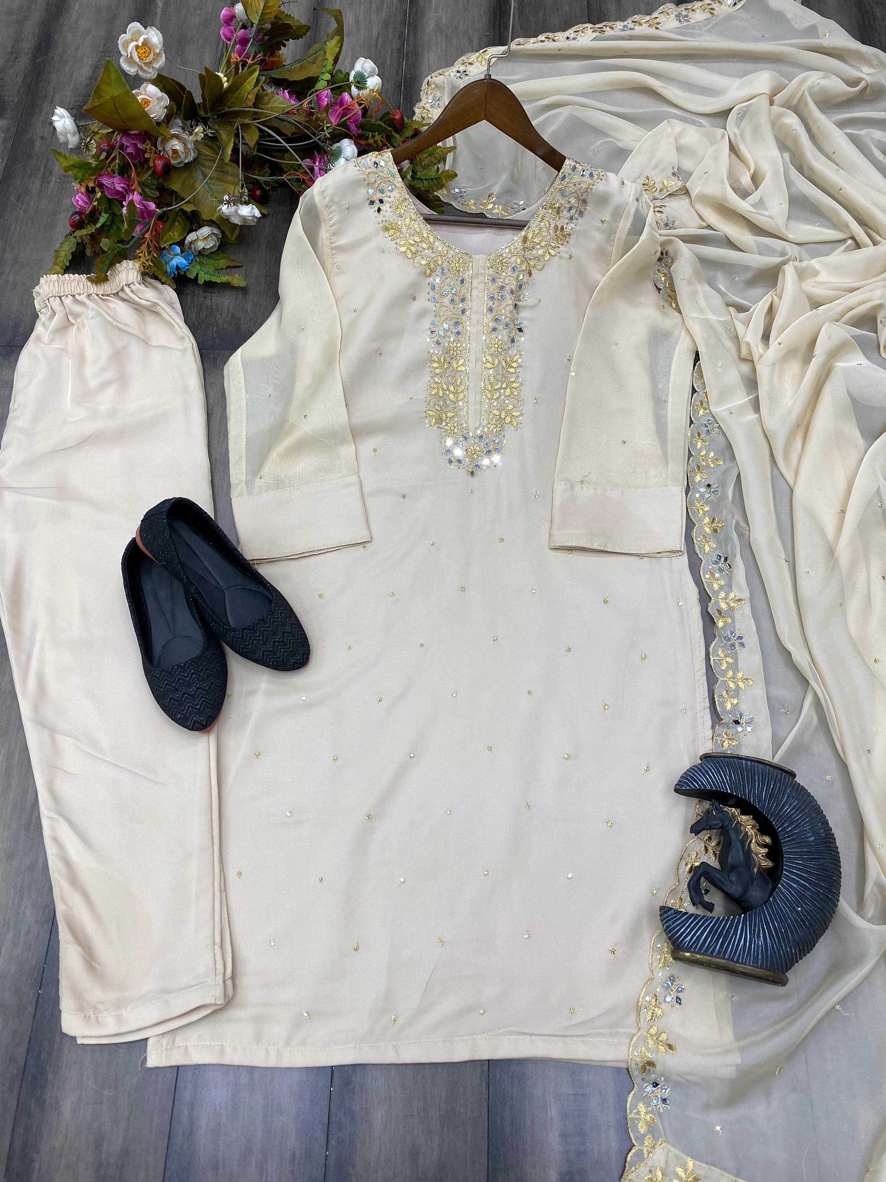 DESIGNER TRENDING SEQUENCE EMBROIDERY WORK SUIT PENT AND DUPATTA