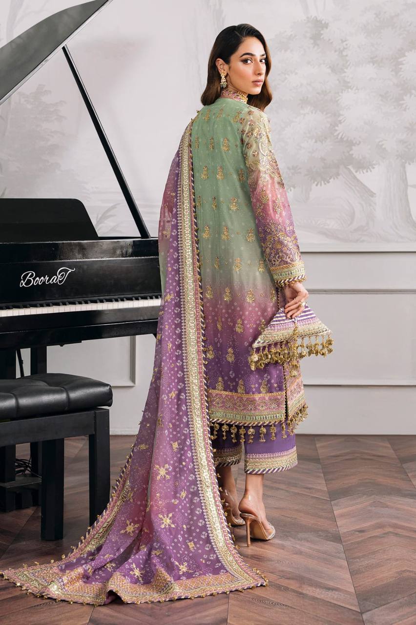 COLLECTION PRINTED SEQUENCE EMBROIDERED WORK DAMAN SUIT ,PLAZO AND BOX DUPATTA