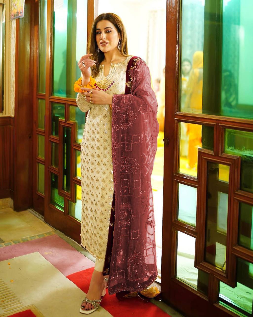 RAMZAN FAUX GEORGETTE SEQUENCE EMBROIDERED WORK TOP AND PENT WITH WORK DUPATTA