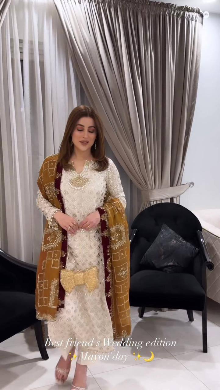 RAMZAN FAUX GEORGETTE SEQUENCE EMBROIDERED WORK TOP AND PENT WITH WORK DUPATTA