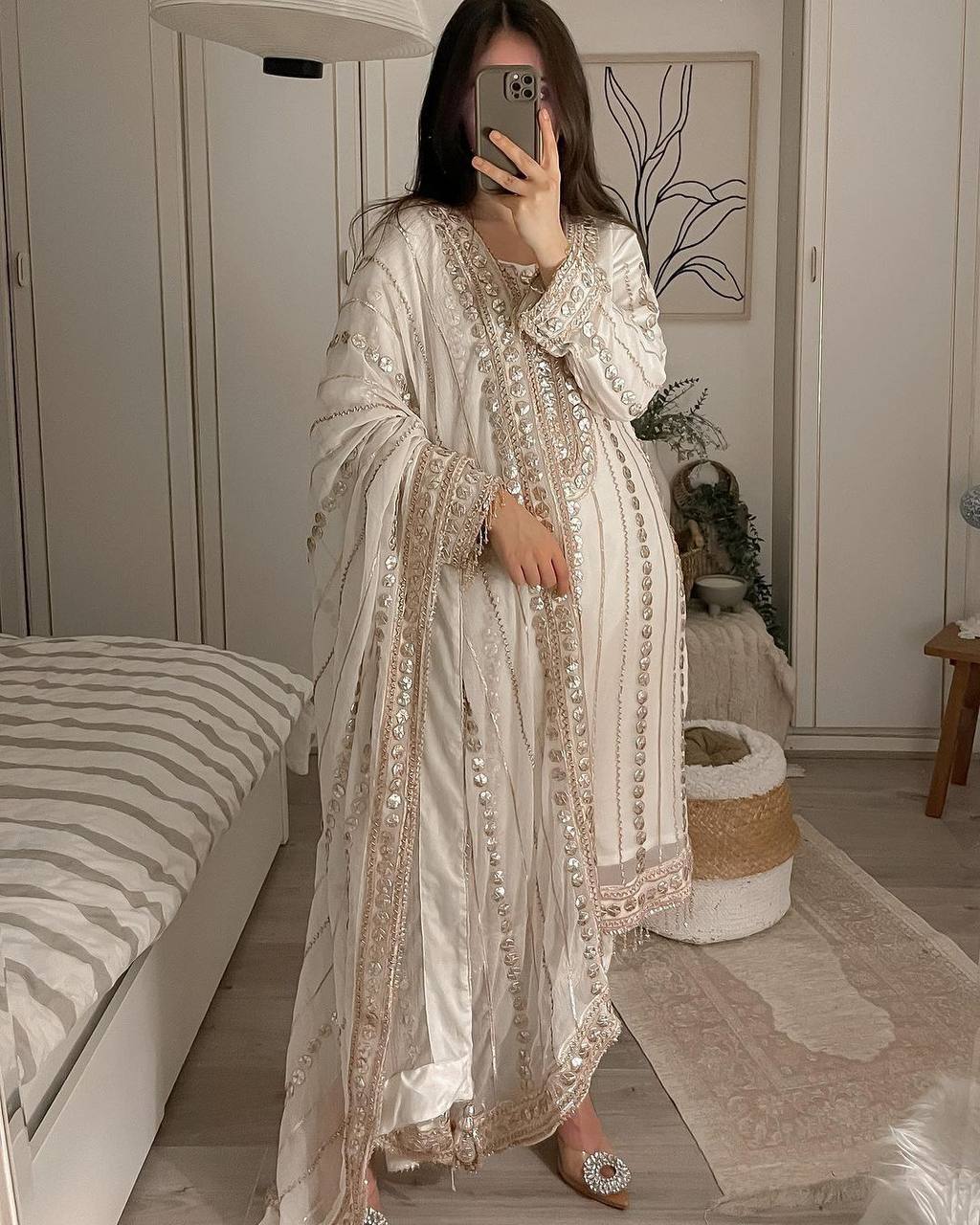 Faux Georgette Designer Trio: Embroidered Top, Fancy Pant, & Foil Work Dupatta