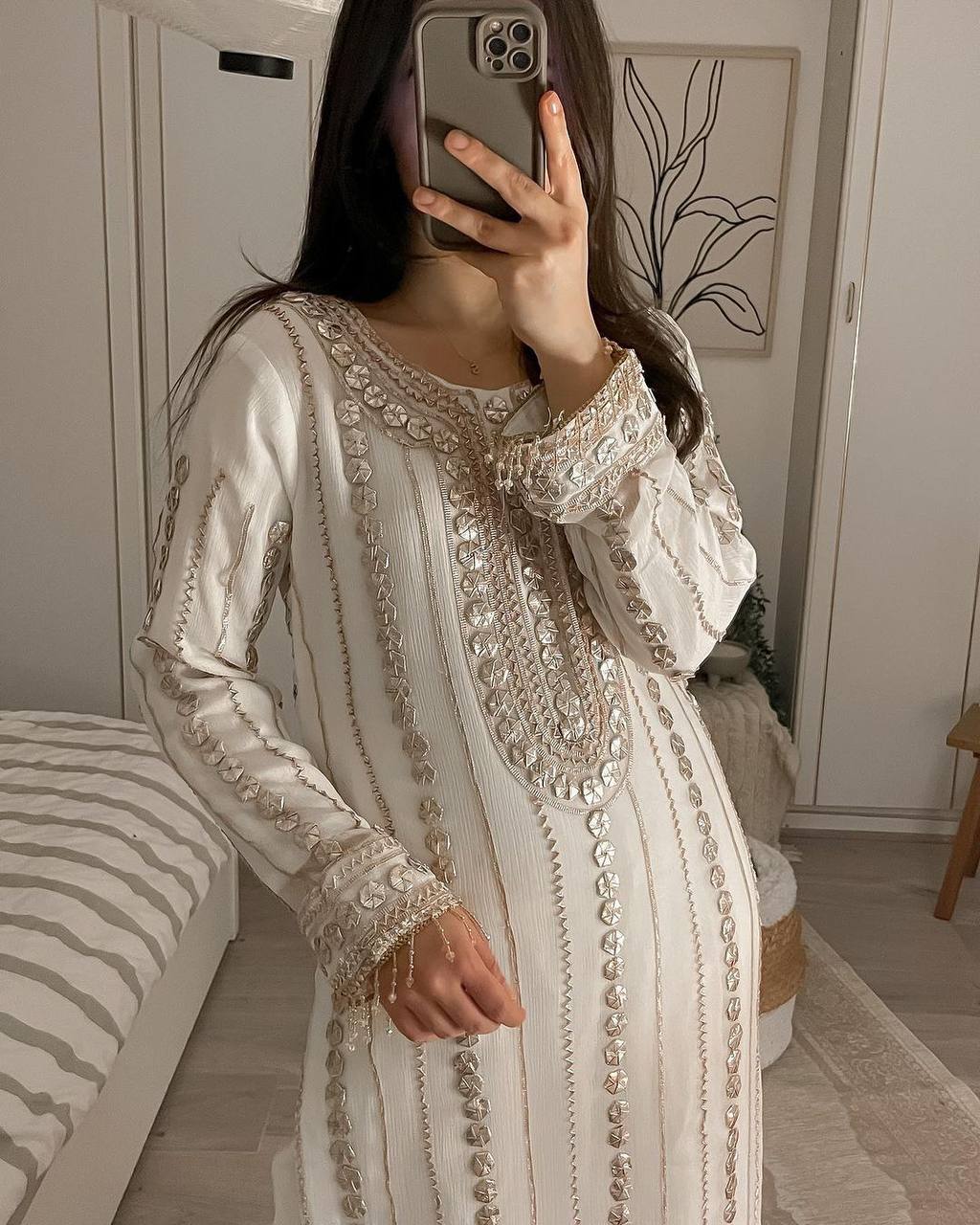 Faux Georgette Designer Trio: Embroidered Top, Fancy Pant, & Foil Work Dupatta