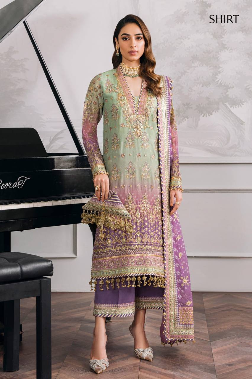 COLLECTION PRINTED SEQUENCE EMBROIDERED WORK DAMAN SUIT ,PLAZO AND BOX DUPATTA