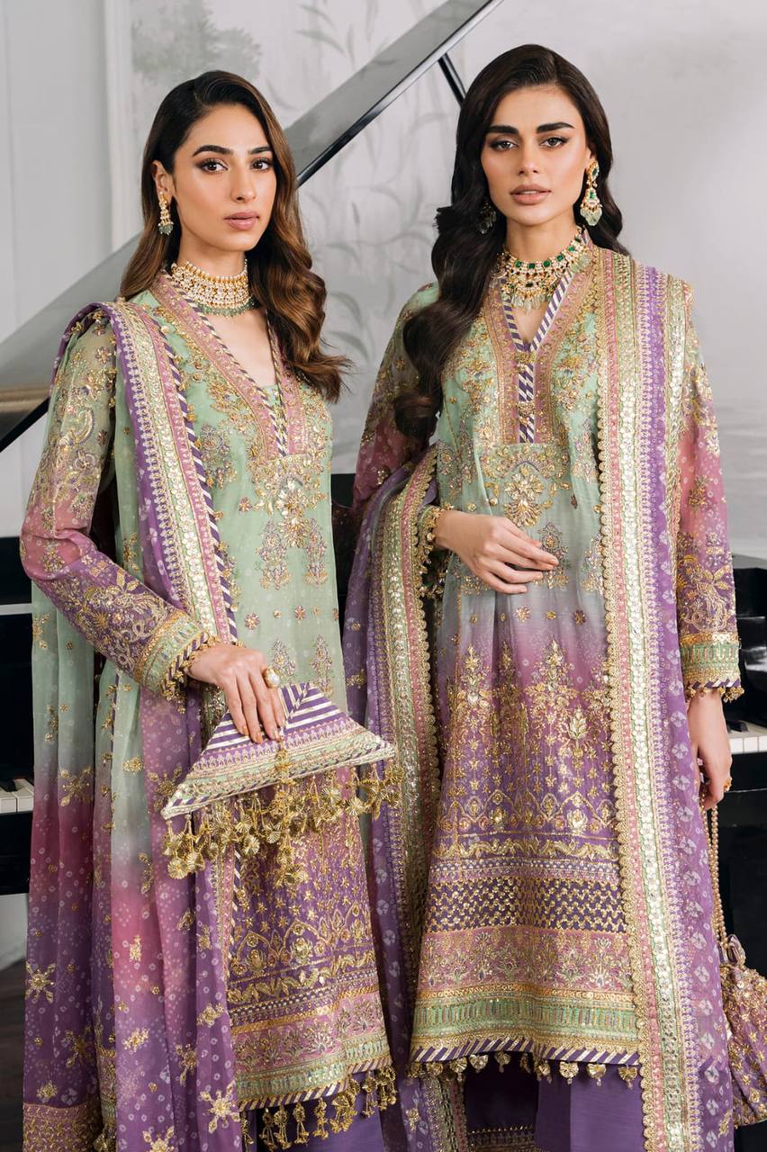 COLLECTION PRINTED SEQUENCE EMBROIDERED WORK DAMAN SUIT ,PLAZO AND BOX DUPATTA