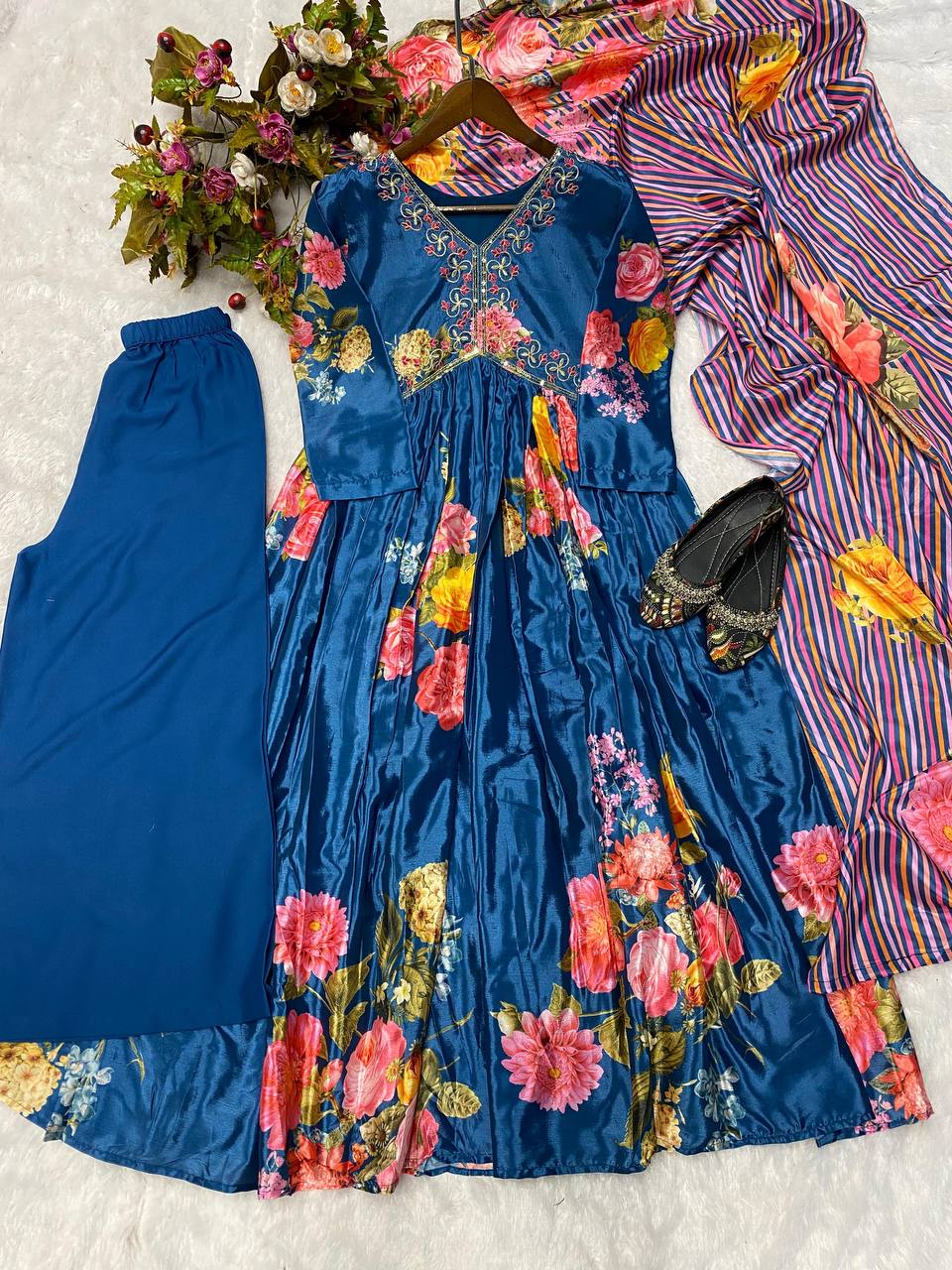 Chic Chinon Ensemble: Sequin Embroidery & Printed Aliya Cut Set