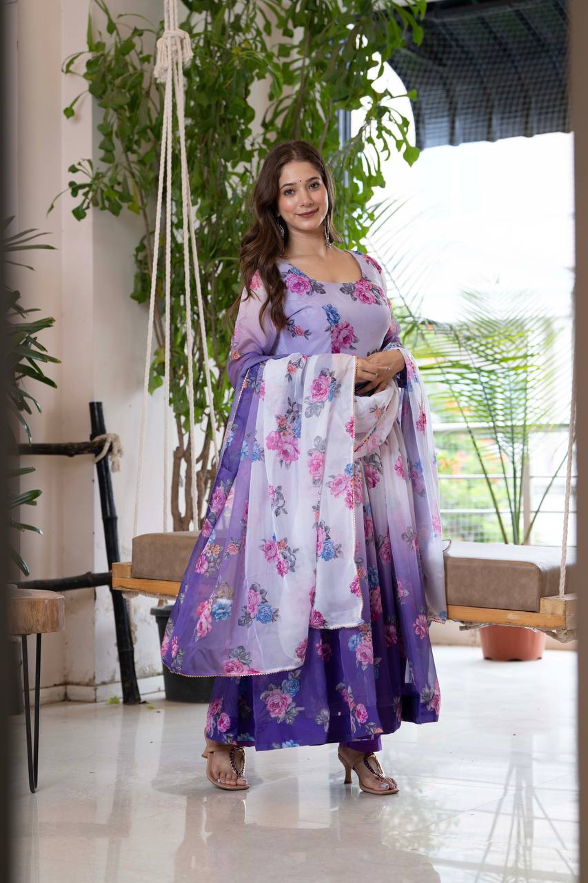 Elegant Floral Organza Umbrella Suit Ready to Wear by Jiprostore