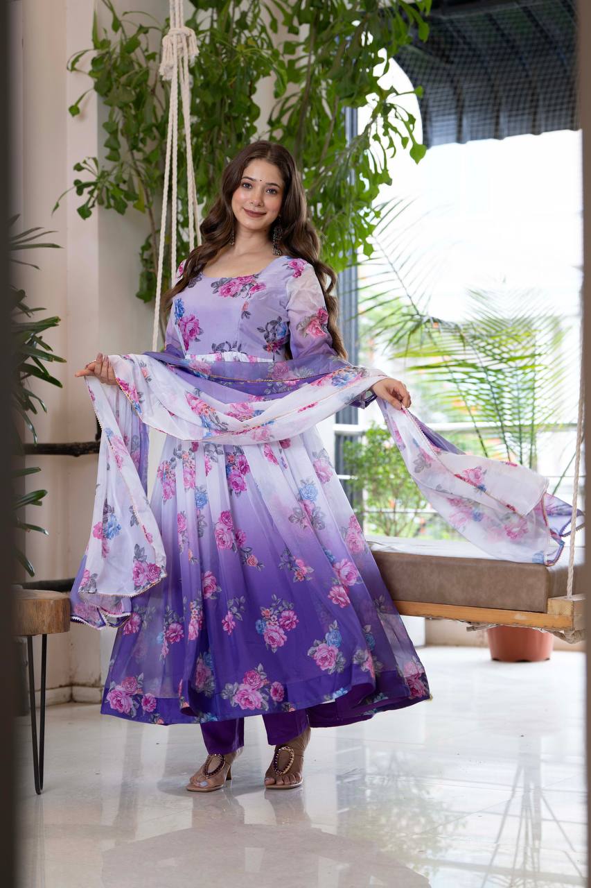 Elegant Floral Organza Umbrella Suit Ready to Wear by Jiprostore