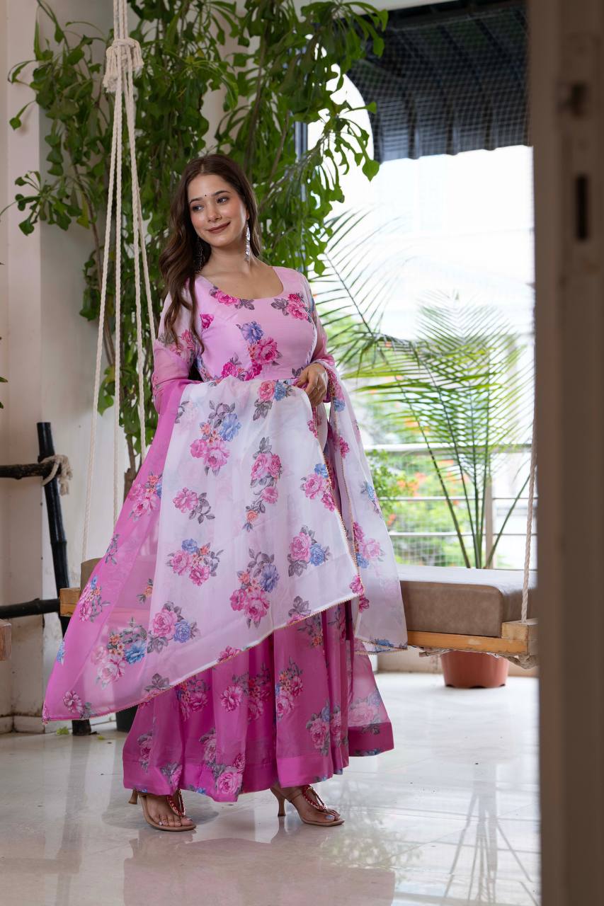 Elegant Floral Organza Umbrella Suit Ready to Wear by Jiprostore