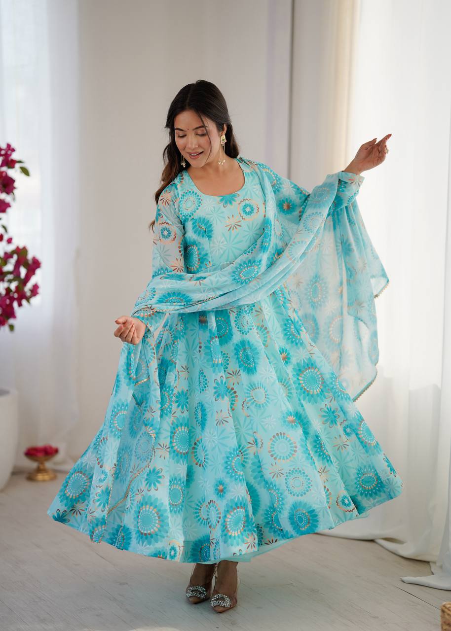 Premium Kalicut Floral Anarkali Suit Set with Dupatta & Pants